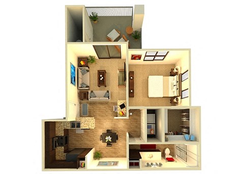 Floor plan for 1 bed, 1 bath, 758 sqft