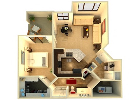 Floor plan for 1 bed, 1 bath, 840 sqft