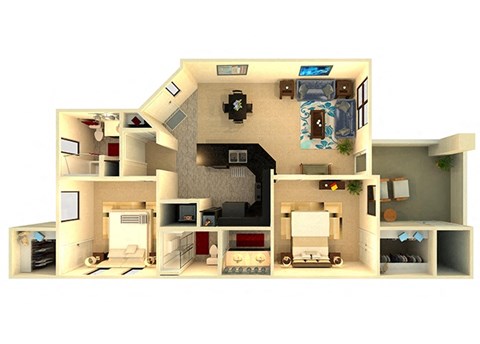Floor plan for 2 beds, 2 baths, 1060 sqft