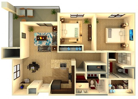 Floor plan for 2 beds, 2 baths, 1096 sqft