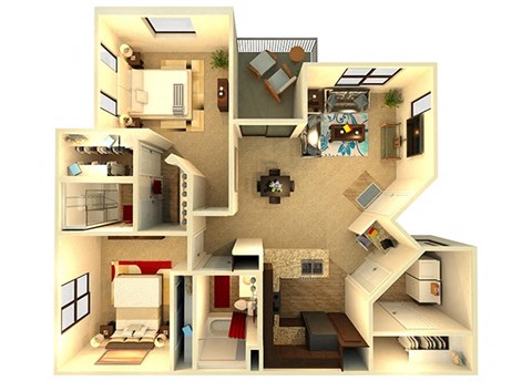 Floor plan for 2 beds, 2 baths, 1160 sqft