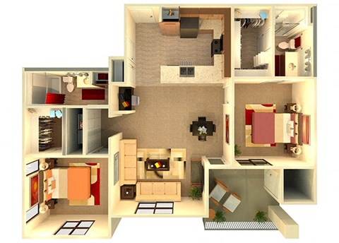 Floor plan for 2 beds, 2 baths, 1180 sqft