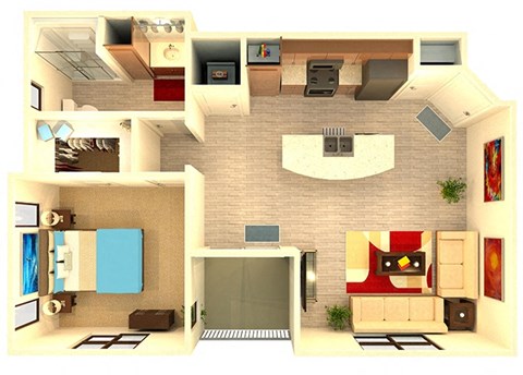 Floor plan for 1 bed, 1 bath, 780 sqft