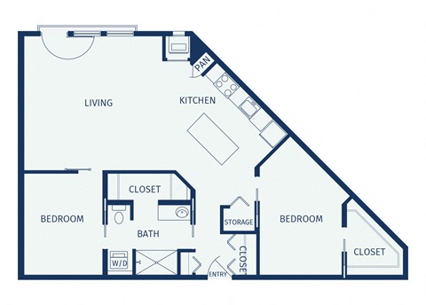 Floor plan for 2 beds, 1 bath, 1031 sqft