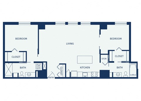 Floor plan for 2 beds, 2 baths, 1163 sqft
