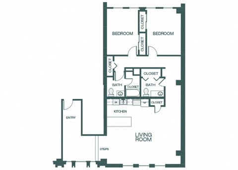 Floor plan for 2 beds, 1.5 baths, 1445 sqft