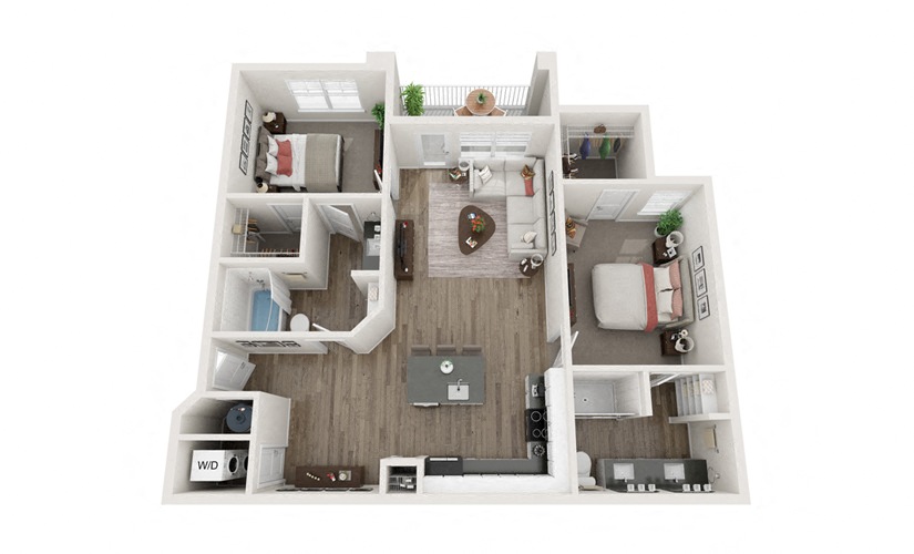 Floor plan for 2 beds, 2 baths, 1126 sqft