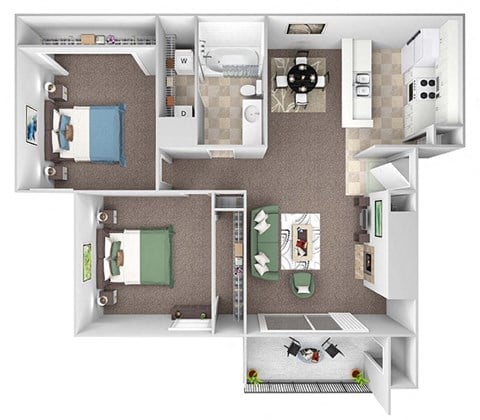 Floor plan for 2 beds, 1 bath, 800 sqft