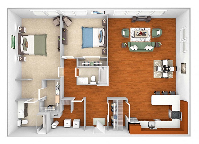 Floor plan for 2 beds, 2 baths, 1411 sqft
