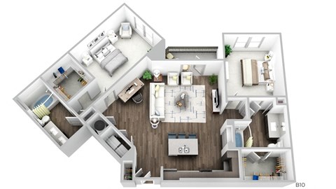 Floor plan for 2 beds, 2 baths, 1371 sqft