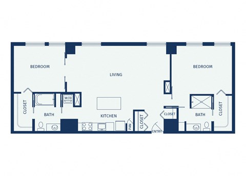 Floor plan for 2 beds, 2 baths, 1234 sqft