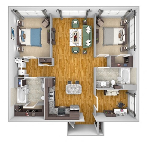 Floor plan for 2 beds, 2 baths, 1337 sqft