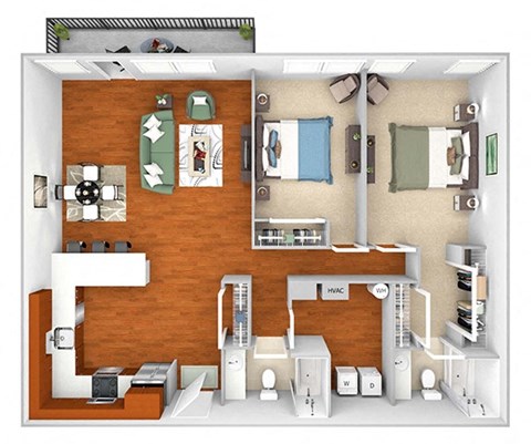 Floor plan for 2 beds, 2 baths, 1538 sqft