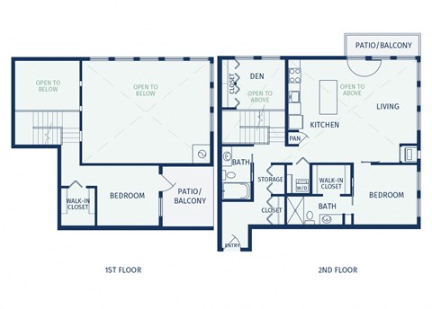 Floor plan for 2 beds, 2 baths, 1286 sqft