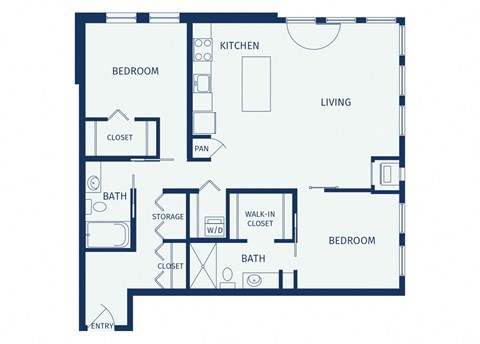 Floor plan for 2 beds, 2 baths, 1087 sqft