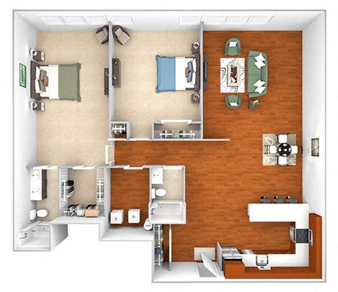 Floor plan for 2 beds, 2 baths, 1665 sqft