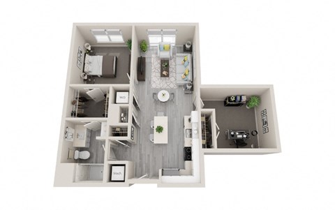Floor plan for 1 bed, 1 bath, 866 sqft