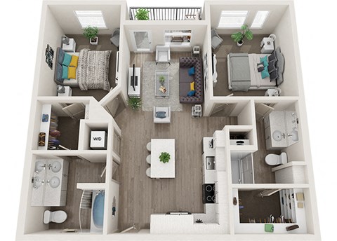 Floor plan for 2 beds, 2 baths, 958 sqft