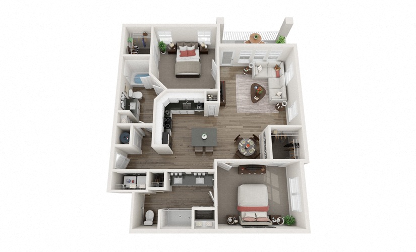 Floor plan for 2 beds, 2 baths, 1199 sqft