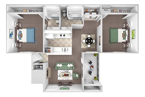 Floor plan for 2 beds, 2 baths, 1000 sqft