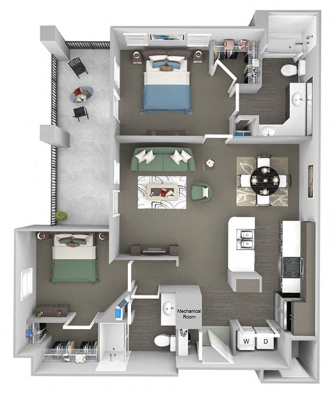 Floor plan for 2 beds, 2 baths, 1122 sqft