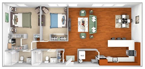 Floor plan for 2 beds, 2 baths, 1060 sqft