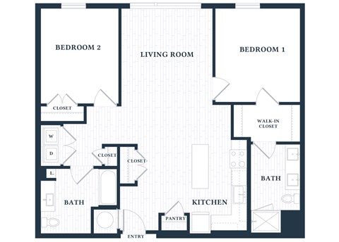 Floor plan for 2 beds, 2 baths, 1137 sqft