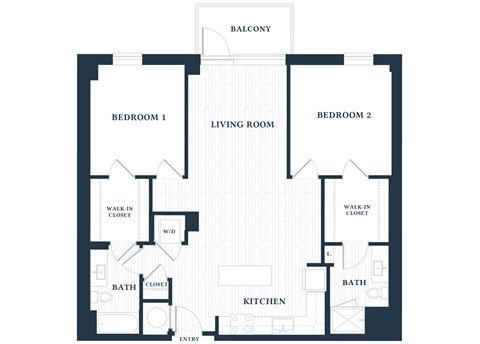 Floor plan for 2 beds, 2 baths, 1142 sqft