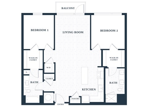 Floor plan for 2 beds, 2 baths, 1151 sqft