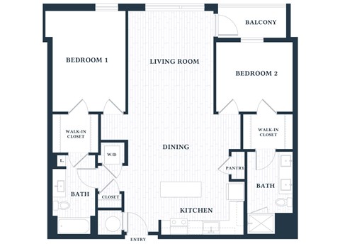 Floor plan for 2 beds, 2 baths, 1177 sqft