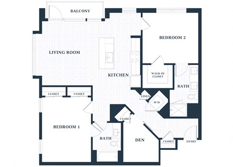 Floor plan for 2 beds, 2 baths, 1297 sqft