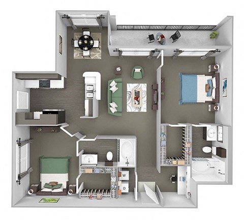 Floor plan for 2 beds, 2 baths, 1095 sqft