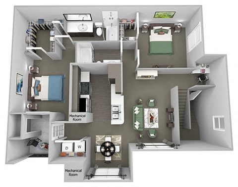 Floor plan for 2 beds, 2 baths, 1142 sqft
