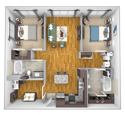 Floor plan for 2 beds, 2 baths, 1171 sqft