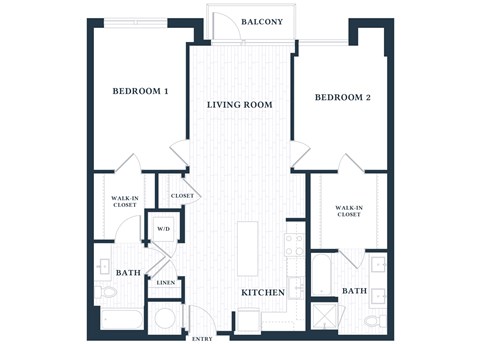 Floor plan for 2 beds, 2 baths, 1133 sqft