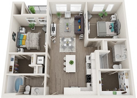 Floor plan for 2 beds, 2 baths, 1024 sqft