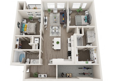 Floor plan for 2 beds, 2 baths, 1220 sqft