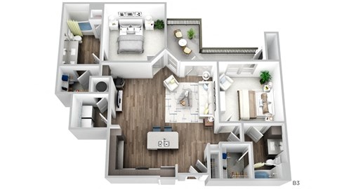 Floor plan for 2 beds, 2 baths, 1135 sqft