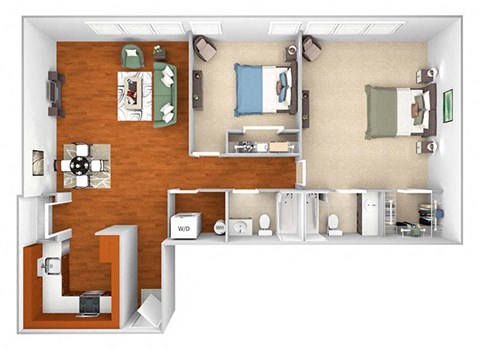 Floor plan for 2 beds, 2 baths, 1180 sqft
