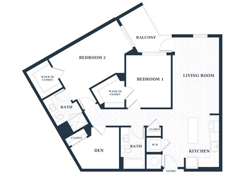 Floor plan for 2 beds, 2 baths, 1222 sqft