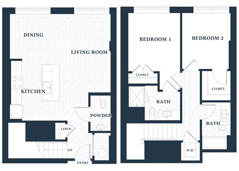 Floor plan for 2 beds, 2 baths, 1251 sqft