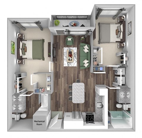 Floor plan for 2 beds, 2 baths, 1150 sqft