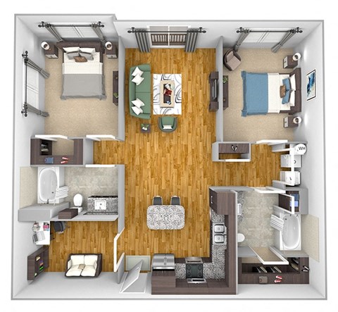 Floor plan for 2 beds, 2 baths, 1207 sqft