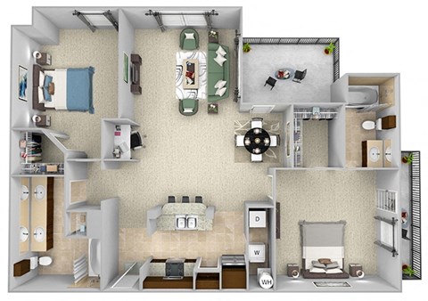 Floor plan for 2 beds, 2 baths, 1133 sqft
