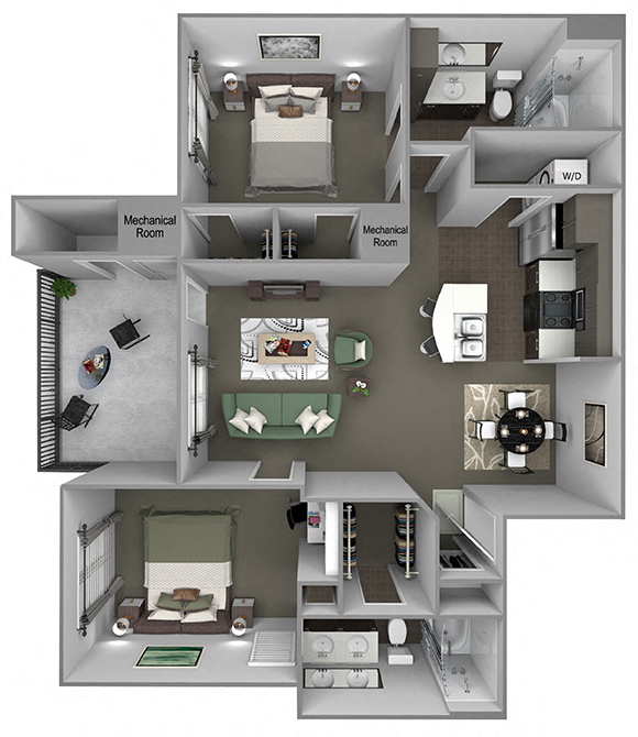 Floor plan for 2 beds, 2 baths, 1134 sqft