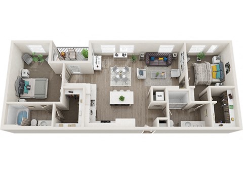 Floor plan for 2 beds, 2 baths, 1158 sqft