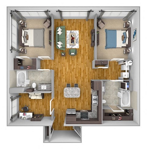 Floor plan for 2 beds, 2 baths, 1250 sqft