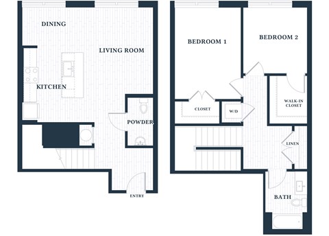 Floor plan for 2 beds, 2 baths, 1360 sqft