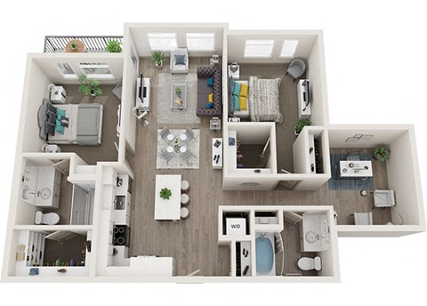 Floor plan for 2 beds, 2 baths, 1178 sqft