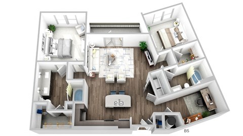 Floor plan for 2 beds, 2 baths, 1250 sqft